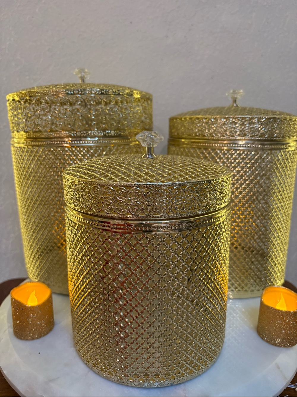 Vintage inspired, filigree mirrored nesting baskets